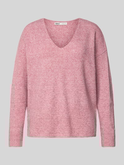 Only Regular Fit Pullover mit V-Ausschnitt Modell 'RICA LIFE' Pink Melange 2