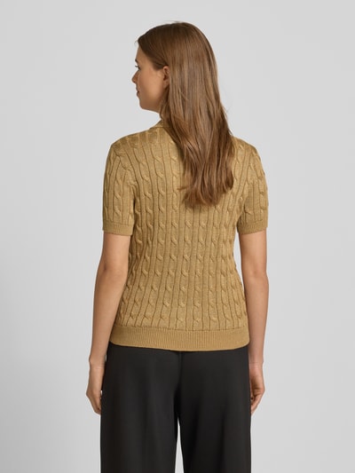 Lauren Ralph Lauren Strickshirt mit Zopfmuster und Polokragen Modell 'NATRISSA' Gold 5