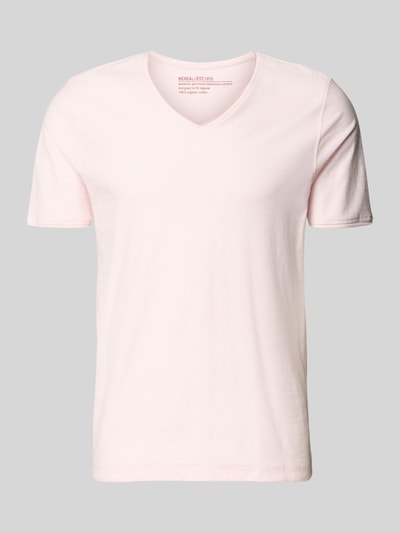 Produktfoto, T-Shirt mit geripptem Rundhalsausschnitt von MCNEAL in zartem Rosa, Regular-Fit, Rückenlänge bei Größe M 65 cm.