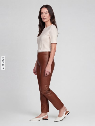 Raffaello Rossi Wide leg kunstleren broek van viscosemix model 'MACY' Camel - 1