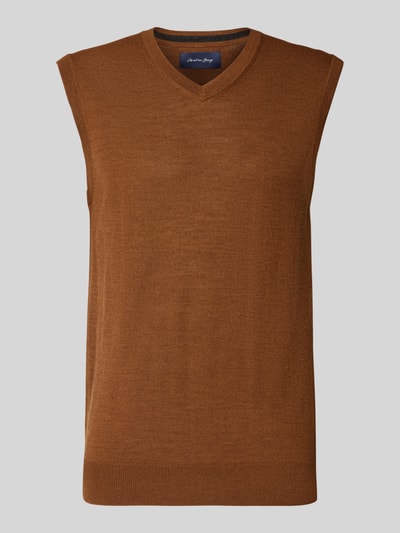 Christian Berg Men Gebreid shirt van een mix van merinowol met V-hals Cognac gemêleerd - 2