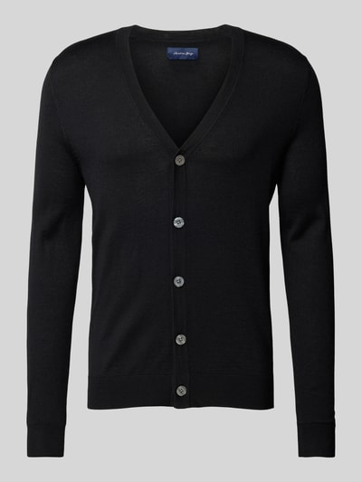 Christian Berg Men Slim Fit Cardigan aus Woll-Mix mit V-Ausschnitt Black 2