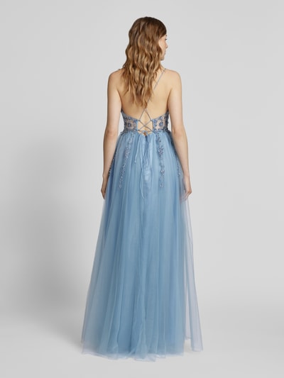 Unique Abendkleid mit Spitzenbesatz Hellblau 5