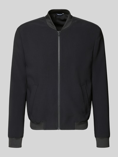 Produktfoto, Blouson mit seitlichen Eingrifftaschen von MCNEAL in Schwarz, Regular Fit, Stehkragen, Reißverschluss, elastische Abschlüsse, Material-Mix mit Stretch-Anteil, neutrale graue Hintergrundfarbe