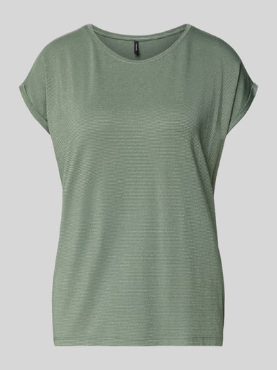 Produktfoto, Relaxed Fit T-Shirt aus Viskose-Mix Modell 'LAVA' von Vero Moda in Grün mit Allover-Streifenmuster und Effektgarn, kurze Ärmel