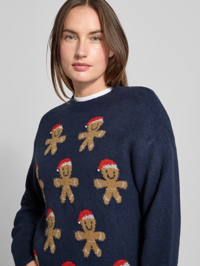 Christian Berg Woman Weihnachtspullover mit gerippten Abschlüssen Marine 3