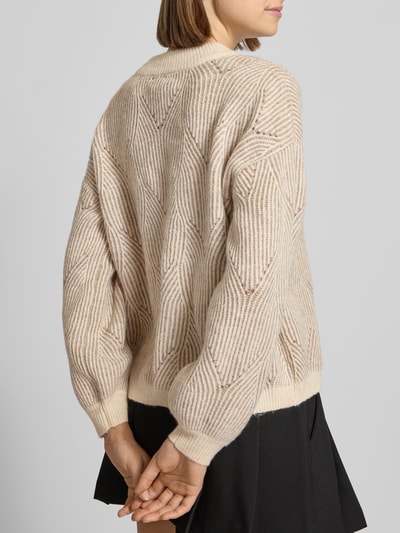 Pieces Comfort Fit Strickpullover mit Woll-Anteil 'JENNA' Sand Melange 3