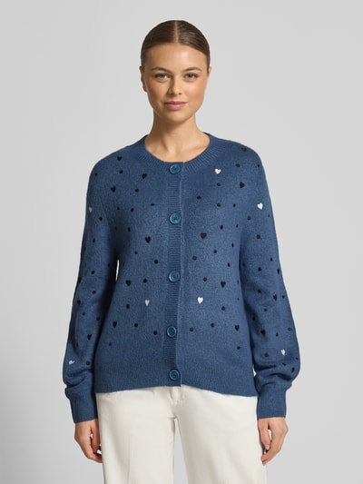 Tom Tailor Denim Regular Fit Strickjacke mit Stickereien Dunkelblau Melange 4