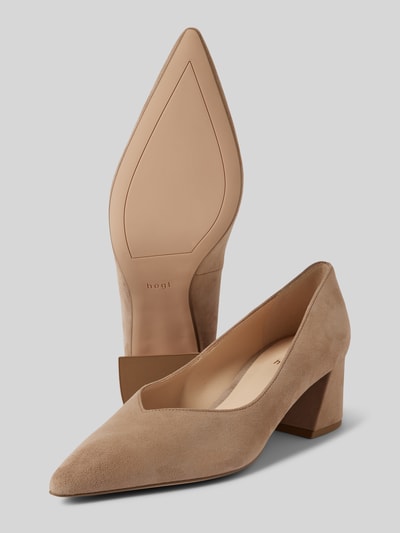 Högl Leren pumps met blokhak Taupe - 4