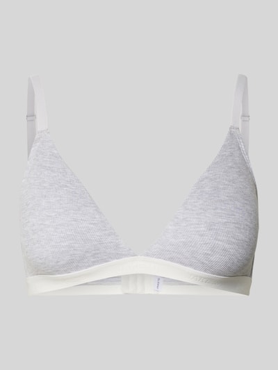 Produktfoto, Triangel-BH mit elastischem Logo-Bund von Jake*s Casual in Hellgrau mit weißem Bund, Modal-Mix mit Stretch, Feinripp, glatte vorgeformte Cups, verstellbare Spaghettiträger, Hakenverschluss, angenehme weiche Textur.