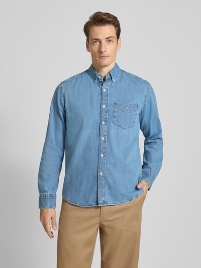Gant Regular fit jeansoverhemd met borstzak Lichtblauw - 4
