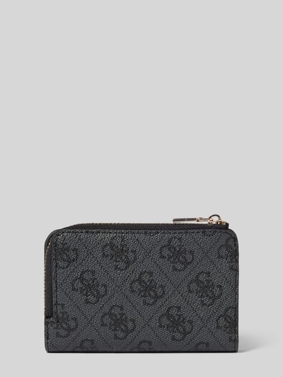 Productfoto, Portemonnee met logo-applicatie model 'Laurel' van Guess, donkergrijs met logodetail, hoofvak met ritssluiting, steekvakken binnenzijde, drukknoopsluiting, fijne structuur