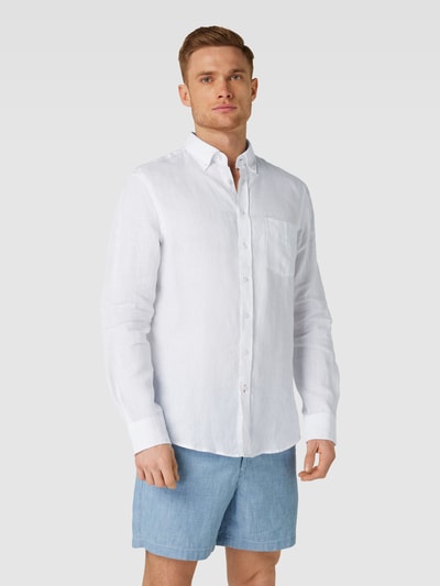 Christian Berg Men Koszula lniana o kroju regular fit z kołnierzykiem typu button down Biały 4