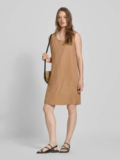 FREE/QUENT Knielange linnen jurk met ronde hals, model 'LAVA' Lichtbruin - 1