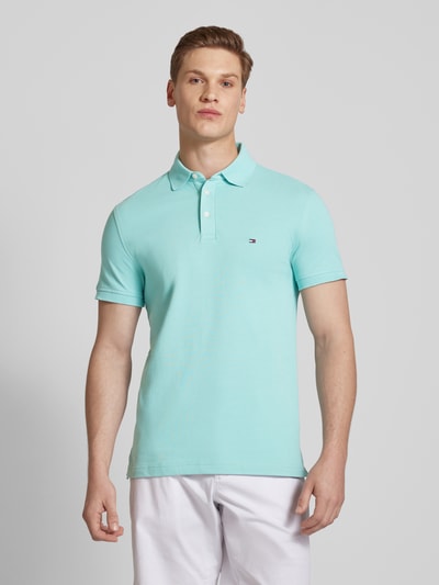 Tommy Hilfiger Slim fit poloshirt met labelstitching Lichtturquoise - 4