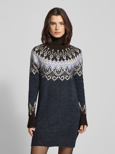 FREE/QUENT Gebreide jurk met col, model 'Merla' Donkerbruin - 4
