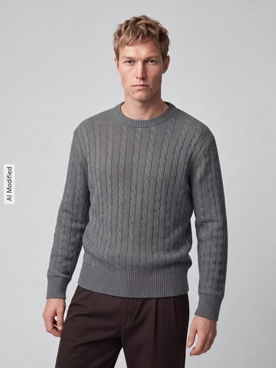 Selected Pullover mit Zopfstrickstruktur Mittelgrau 4
