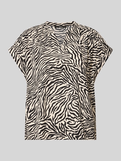 Produktfoto, Regular Fit Bluse aus reiner Viskose von zero, all-over dierenprint in zwart-crème, Serafinohals, met korte mouwen, ruglengte maat 36: 42 cm