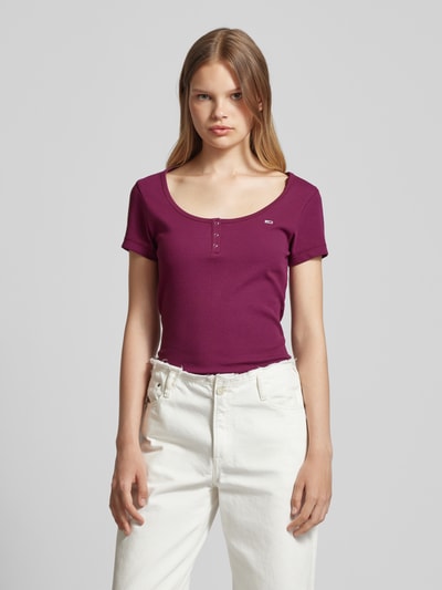 Tommy Jeans Slim fit T-shirt met ronde hals, model 'HENLEY' Prune - 4