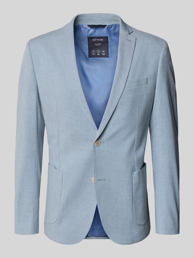 Produktfoto, Slim Fit Sakko mit Baumwoll, Viskose und Leinen-Anteil von s.Oliver BLACK LABEL in hellblauer Melange-Optik, Reverskragen, kurze Knopfleiste, aufgesetzte Seitentaschen, Webware, strukturierte Oberfläche