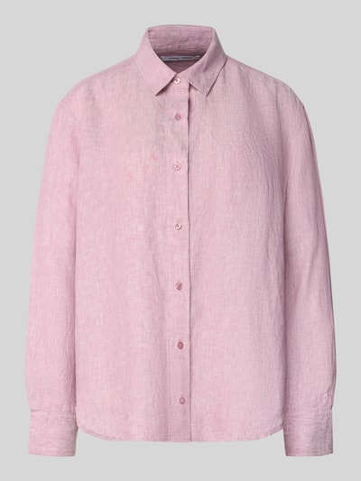 Produktfoto, Regular Fit Leinenbluse mit Knopfleiste von Samsøe Samsøe in zartem Rosa, aus reinem Leinen, mit Hemdblusenkragen, strukturierte Textur, sichtbare Knopfleiste, lange Ärmel, schlichte Form, für Damen