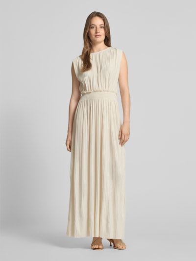 ICHI Długa sukienka z plisami i okrągłym dekoltem Złamany biały 4