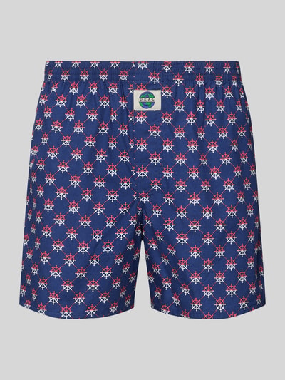 Produktfoto, Boxershorts uit puur katoen Model 'Steuerrad' van Deal, los model, elastische band, labelpatch, donkerblauw met wit-rood dessin