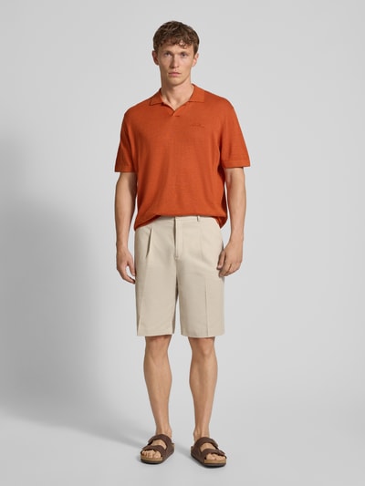 Les Deux Regular Fit Poloshirt aus Leinen-Baumwoll-Mix Modell 'Emmanuel' Orange 1