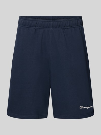 Productfoto, Shorts met elastische tailleband en label-stitching van CHAMPION, katoenmix, regular fit, donkerblauw, gladde textuur.