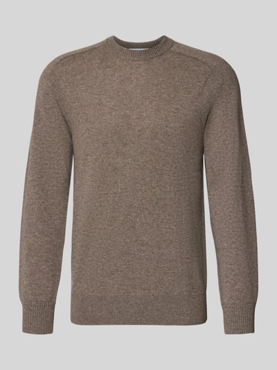 Produktfoto, Regular Fit Strickpullover aus reinem Kaschmir von FTC Cashmere in Braun, Stehkragen, gerippte Abschlüsse, glatte Textur