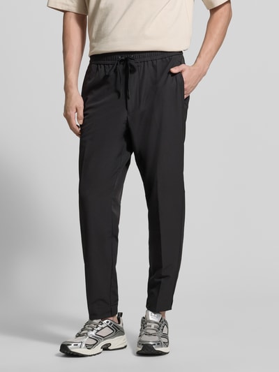 BOSS Green tapered fit stoffen broek met tunnelkoord model 'T_FLEX' Zwart - 4
