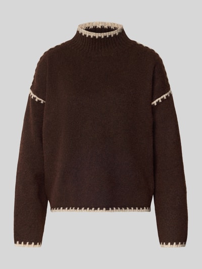 Stefanel Strickpullover mit Stehkragen Dunkelbraun 2