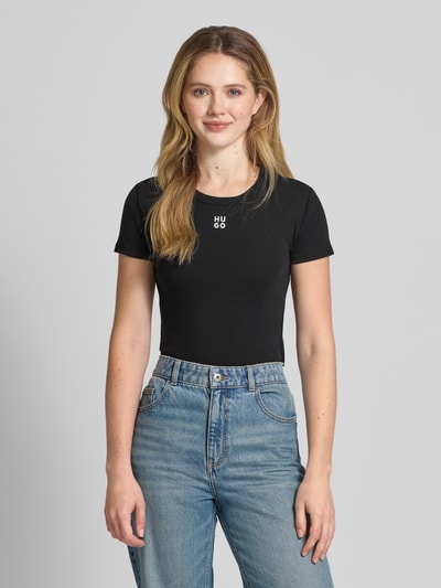 HUGO Cropped T-Shirt mit Label-Stitching Modell 'Delanor' Black 4