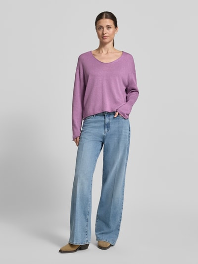 Marc O'Polo Sweter z dzianiny o kroju regular fit z mieszanki bawełny i lnu Purpurowy 1