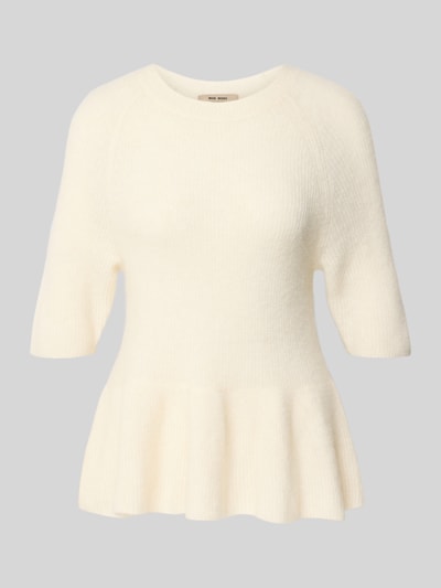 Produktfoto, Strickpullover aus Alpaka-Mix Modell 'Thora' von MOS MOSH in Creme, feine Strickstruktur, Regular-Fit, Rundhalsausschnitt, Rückenlänge 54 cm, Ärmellänge 42 cm, Damen