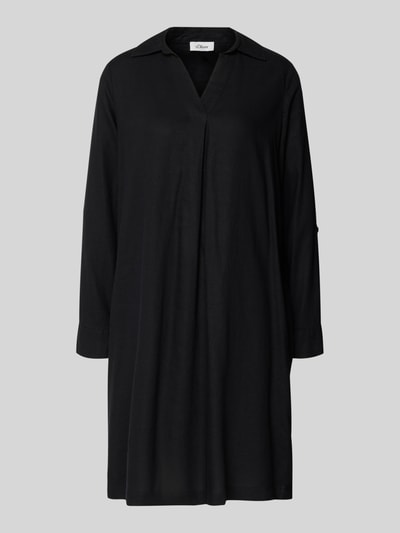 Produktfoto, Figurumschmeichelndes Freizeitkleid aus Leinen-Viskose-Mix von s.Oliver RED LABEL, Optik: Unifarben, Midi-Länge, V-Ausschnitt, Langarm, Flammgarn-Struktur