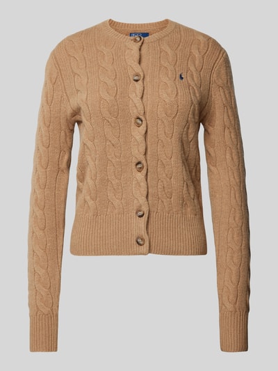 MORE Wollen cardigan met kabelpatroon Camel - 2