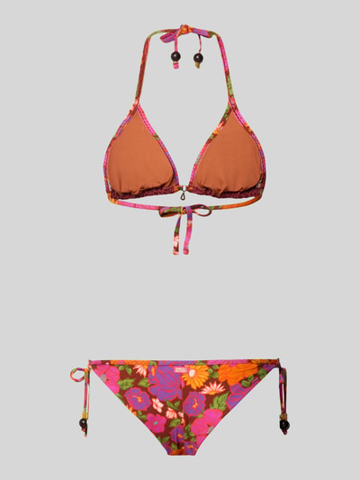 Produktfoto, Slim Fit Bikini mit floralem Allover-Print Modell 'MUNDOIOKA' von Banana Moon, bunte Farben, Elastischer-Material-Mix, Mesh-Optik