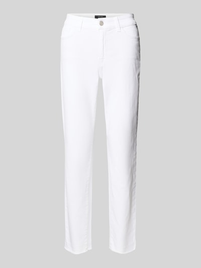 Produktfoto, Slim Fit Jeans mit Fransen und Eingrifftaschen von Marc Cain aus weißem Baumwoll-Mix mit Stretch-Anteil, klassische Jeans-Struktur.