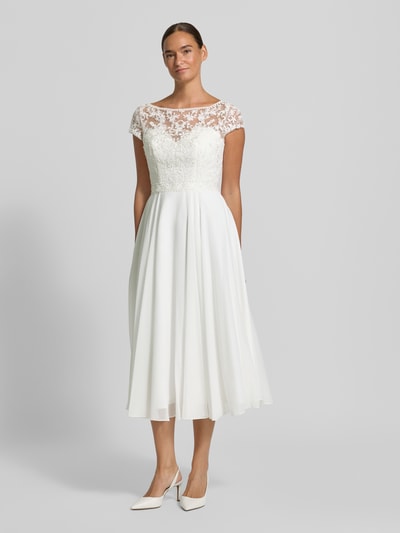 LUXUAR FASHION Cocktailkleid mit opulenter langer Spitzenschleppe Offwhite 4