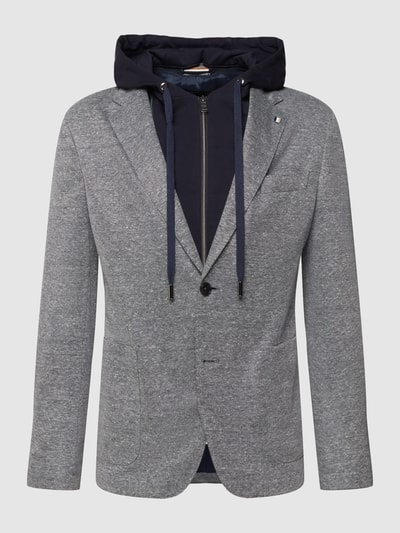 BOSS Slim fit linnen colbert met capuchoninzet, model 'Hanry' Marineblauw - 2