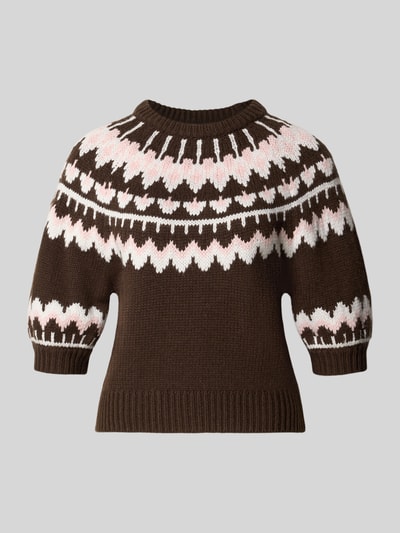 Produktfoto, Regular Fit Pullover in Strick-Optik Modell 'Jacquard' od Rich & Royal, imitacja dzianiny, krój regular fit, okrągły dekolt, rękaw o dł. 1/2, długość tyłu w rozmiarze S: 55 cm, długość rękawów w rozmiarze S: 39 cm