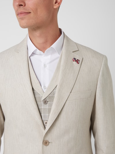 ATELIER TORINO Slim Fit 2-Knopf-Sakko aus Schurwoll-Leinen-Mix Modell 'Tito' Beige 3