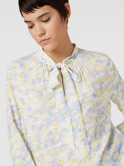 HUGO Blouse van viscose met strik en bloemenmotief Lichtblauw - 3