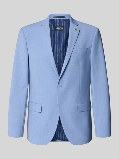 Produktfoto, Sakko mit Pattentaschen und Reverskragen von HECHTER PARIS in Hellblau, Regular-Fit, Material-Mix mit Schafwolle-Anteil, Knopfverschluss, Brustleistentasche, Label-Detail, Rückenlänge 74 cm, Schulterbreite 41 cm, Ärmellänge 63 cm, glatte Textur, dezenter Glanz