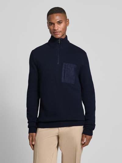 HECHTER PARIS Sweter z dzianiny z mieszanki żywej wełny ze stójką Granatowy 4