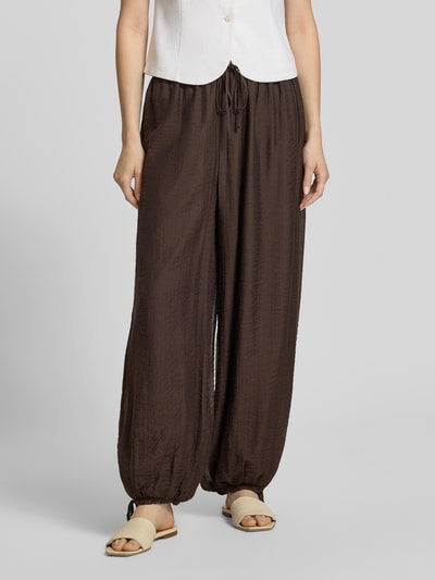 Gina Tricot Ballon Hose aus Viskose-Mix mit Kordelzug am Saum Dunkelbraun 4