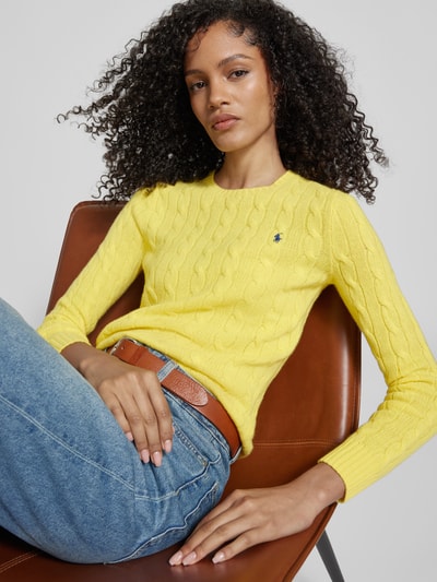 Polo Ralph Lauren Sweter ze ściegiem warkoczowym model ‘JULIANNA’ Żółty 3