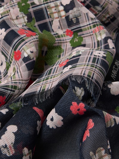 Produktfoto, Schal aus Baumwoll-Mix mit Seiden-Anteil von Marc Cain im floralen Design mit Logo-Print, strukturierte Oberfläche, kräftige Farben