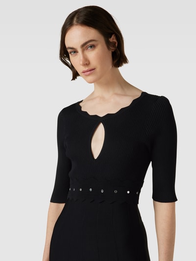 Liu Jo White Knielanges Kleid mit Strukturmuster Black 3